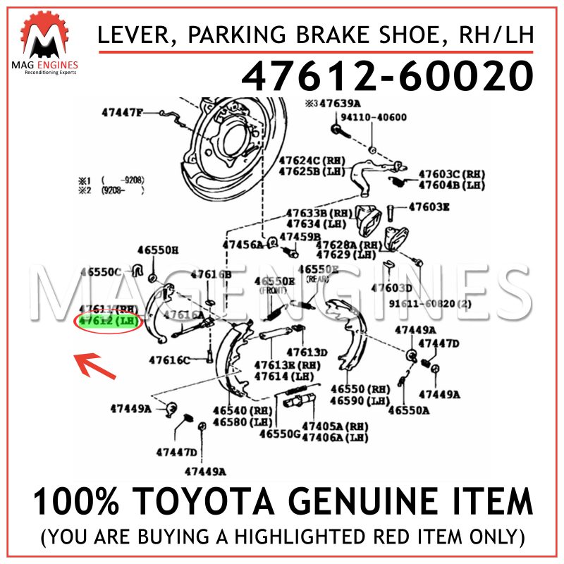 TOYOTA Genuine 47612-60020 Parking Brake Shoe Lever 
