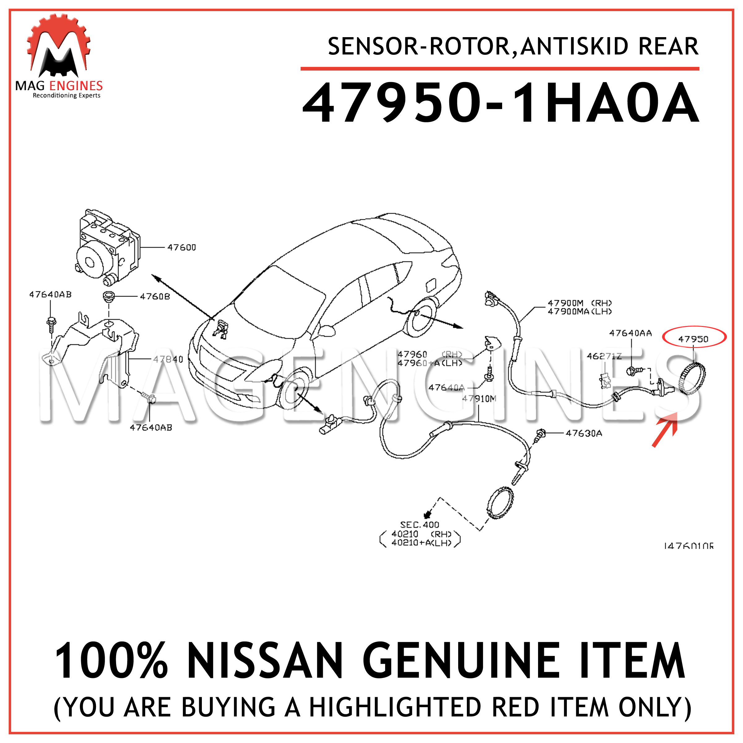 1ha0a Nissan Genuine Sensor Rotor Antiskid Rear ha0a Mag Engines