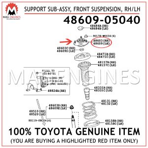 48609-05040 GENUINE TOYOTA SUPPORT SUB-ASSY, FRONT SUSPENSION, RHLH 4860905040