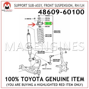 48609-60100 TOYOTA GENUINE SUPPORT SUB-ASSY, FRONT SUSPENSION, RHLH 4860960100