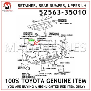 UPPER LH 52563-53010 REAR BUMPER 5256353010 Genuine Toyota RETAINER 