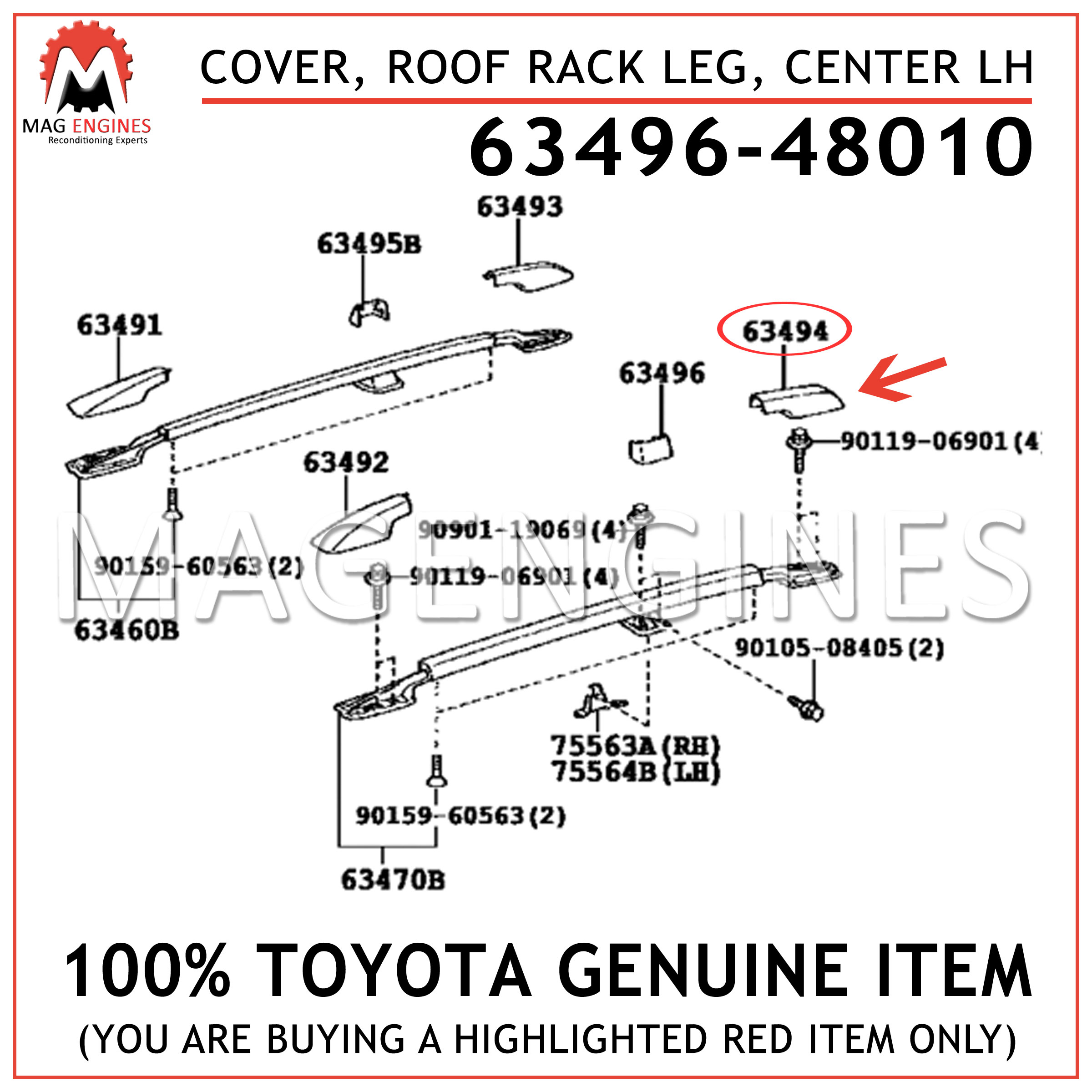 Toyota Genuine 63491-48010 Roof Rack Leg Cover 