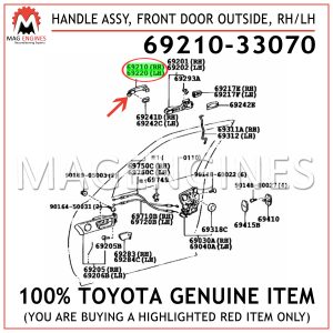 69210-33070 TOYOTA GENUINE HANDLE ASSY, FRONT DOOR OUTSIDE, RHLH 6921033070