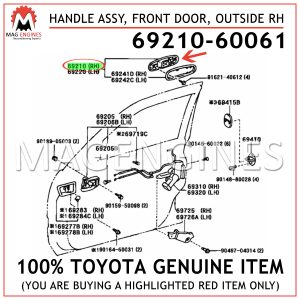 69210-60061 TOYOTA GENUINE HANDLE ASSY, FRONT DOOR, OUTSIDE RH 6921060061