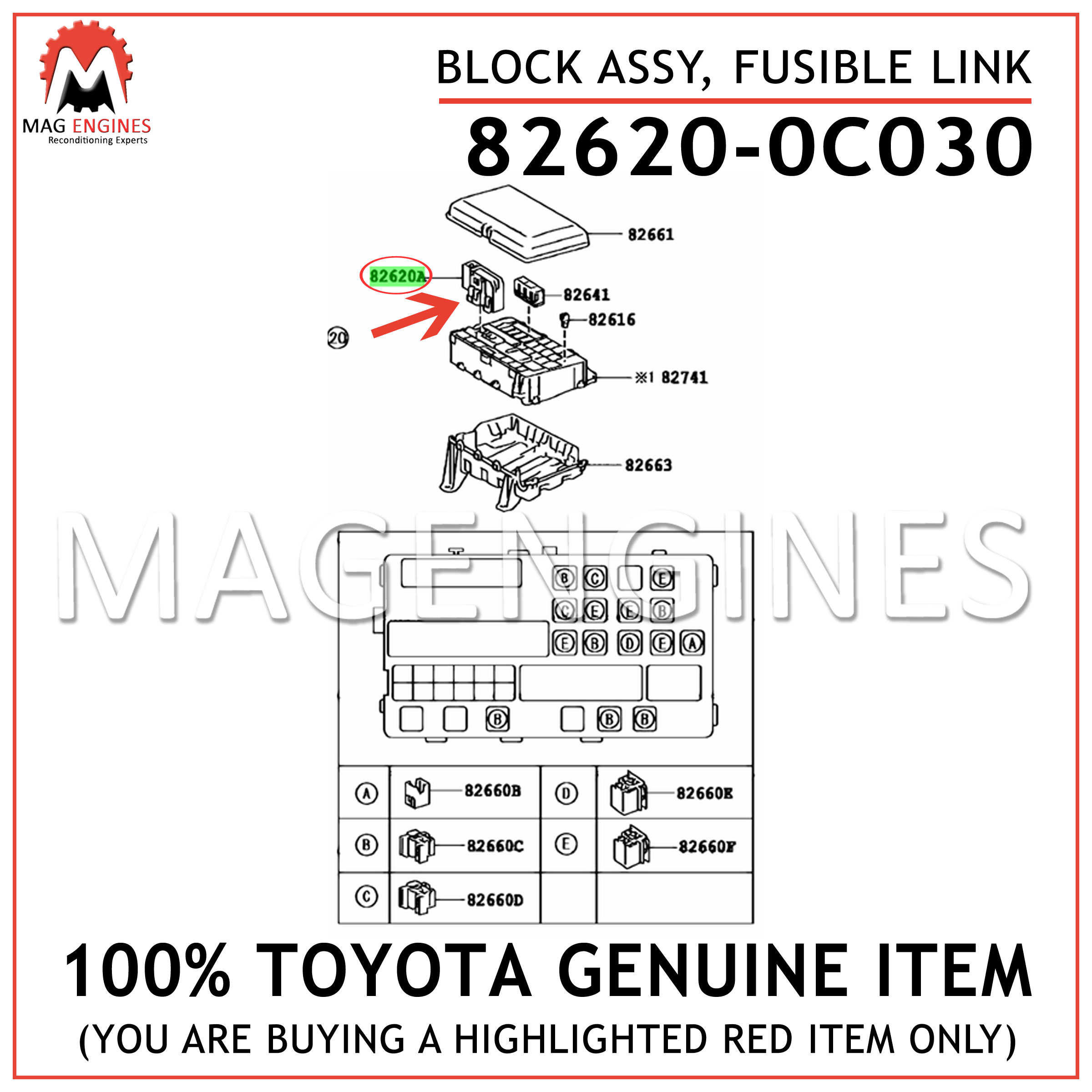NEW 82620-0C030 Fusible Link Block Assembly for Tundra Sequoia LandCruiser LX vehicles 