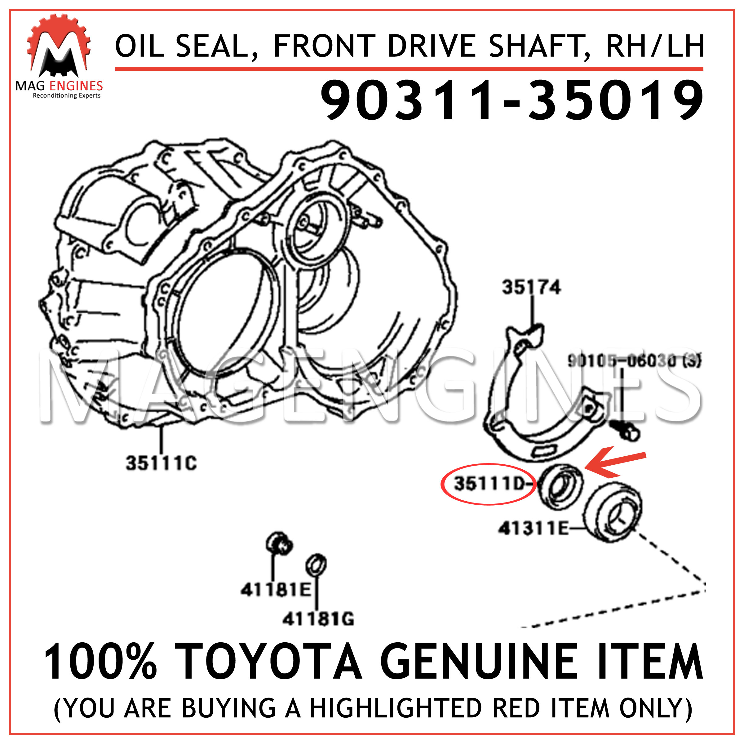 Genuine Toyota 90311-35019 Type-T Axle Shaft Oil Seal 