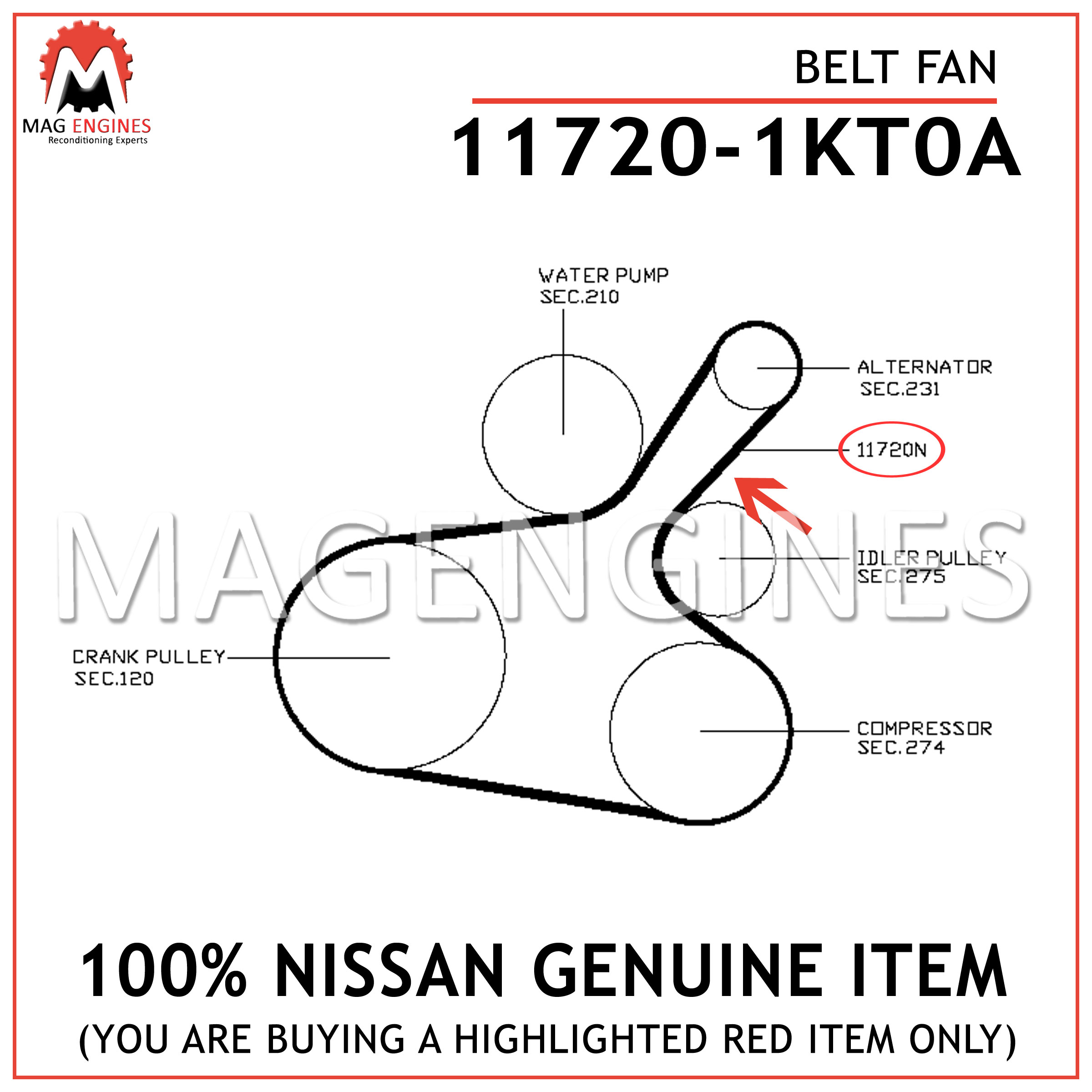 11720-NA002 Fan Belt for Nissan Forklift Fits K21 & K25 Engines 