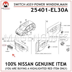 25401-EL30A NISSAN GENUINE SWITCH ASSY-POWER WINDOW, MAIN 25401EL30A