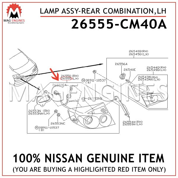 26555-CM40A NISSAN GENUINE LAMP ASSY-REAR COMBINATION,LH