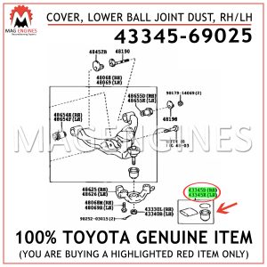 43345-69025 TOYOTA GENUINE COVER, LOWER BALL JOINT DUST, RHLH 4334569025