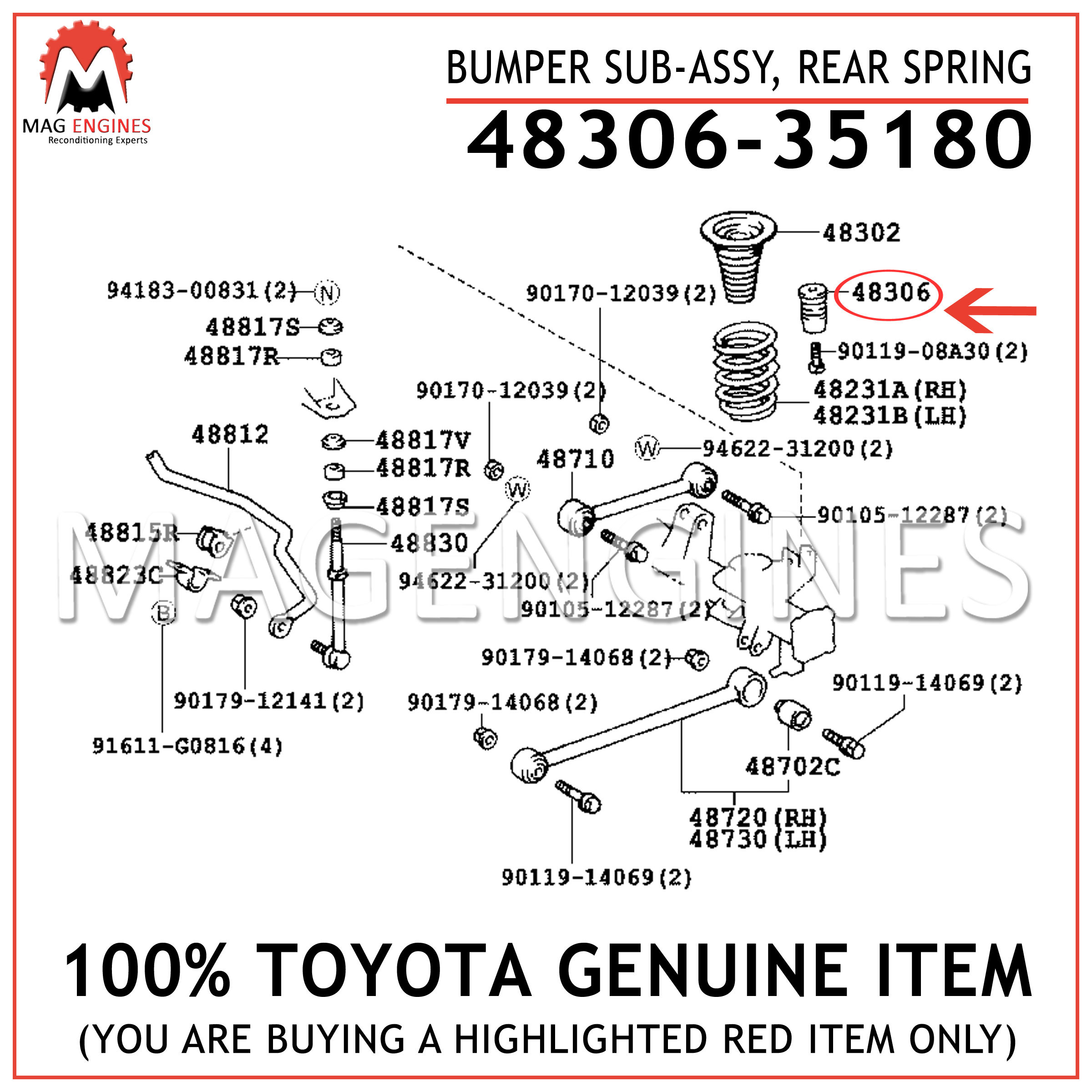 48306-35180 Toyota Rear Bumper Spring Febest Oem 