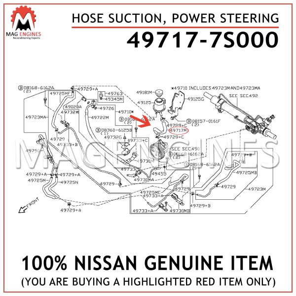 49717-7S000 NISSAN GENUINE HOSE ASSY-SUCTION, POWER STEERING 497177S000