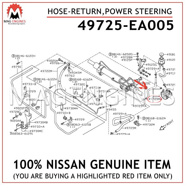 49725-EA005 NISSAN GENUINE HOSE-RETURN, POWER STEERING