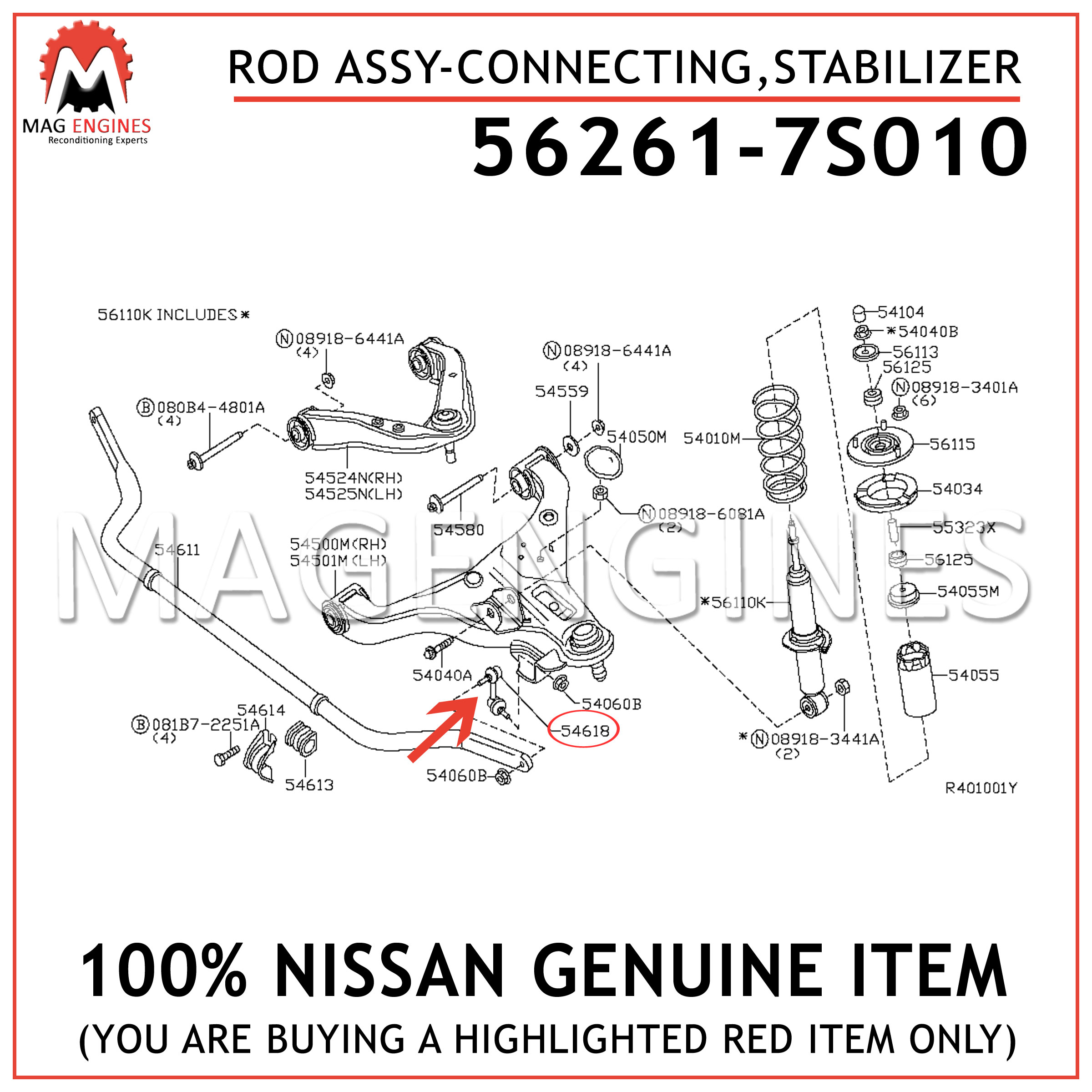 562617S010 Genuine Nissan ROD ASSY-CONNECTING,STABILIZER 56261-7S010