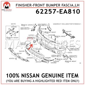 62257-EA810 NISSAN GENUINE FINISHER-FRONT BUMPER FASCIA, LH