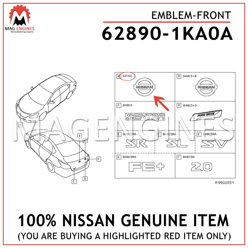 Nissan Genuine 62890-1KA0A Emblem 
