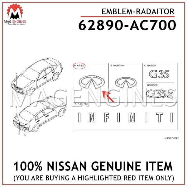 62890-AC700 NISSAN GENUINE EMBLEM-RADIATOR