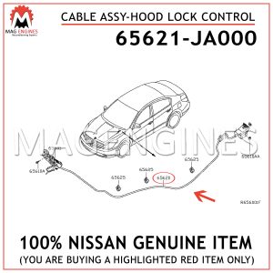 65621-JA000 NISSAN GENUINE CABLE ASSY-HOOD LOCK CONTROL