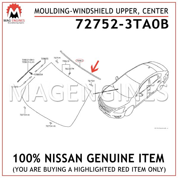72752-3TA0B NISSAN GENUINE MOULDING-WINDSHIELD UPPER, CENTER 727523TA0B