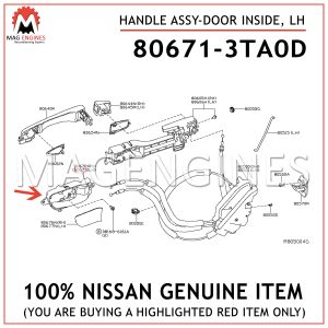 80671-3TA0D NISSAN GENUINE HANDLE ASSY-DOOR INSIDE, LH 806713TA0D