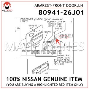 80941-26J01 NISSAN GENUINE ARMREST-FRONT DOOR, LH