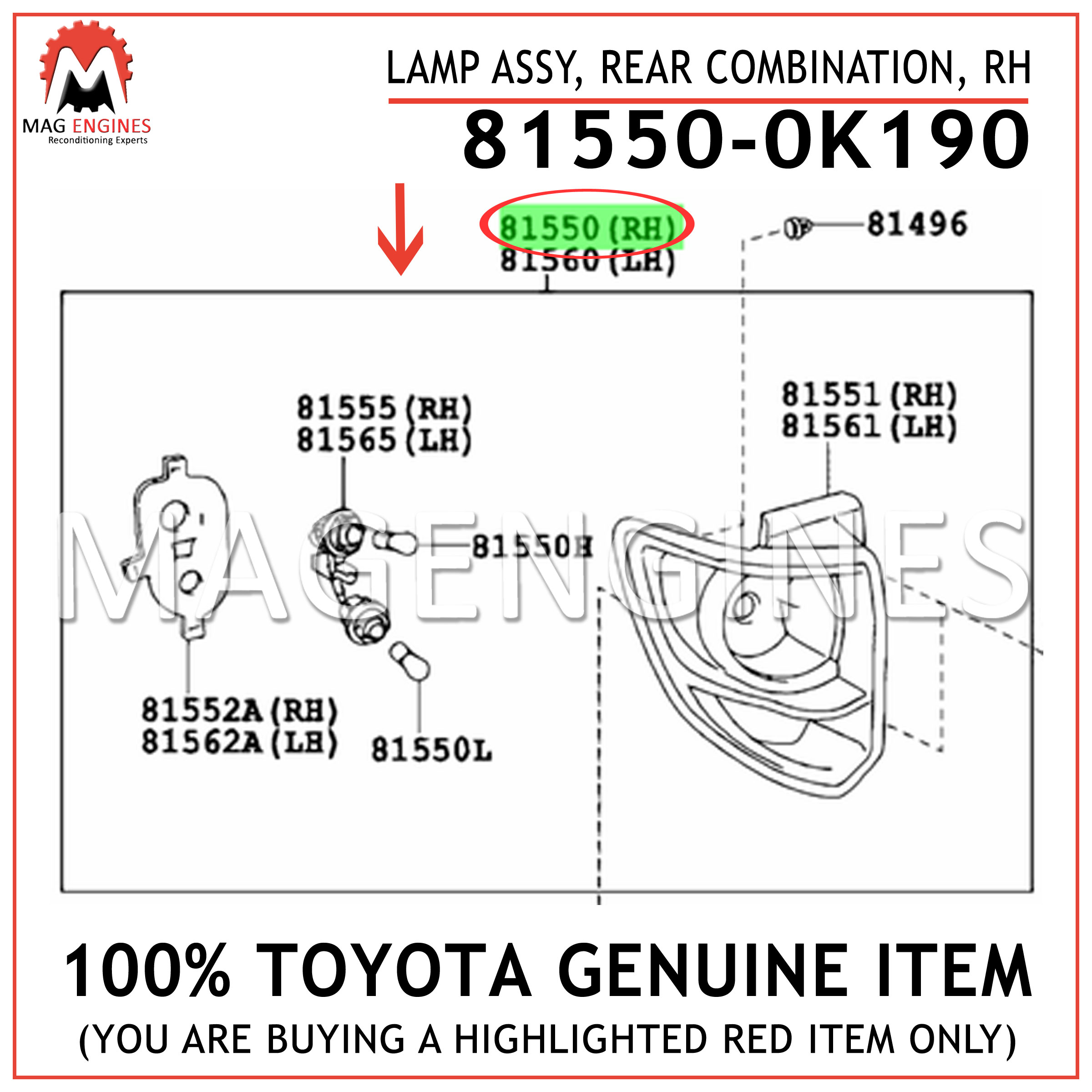 Genuine Toyota 81550-0E050 Combination Lamp Assembly 