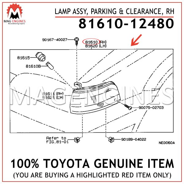 81610-12480 TOYOTA GENUINE LAMP ASSY, PARKING & CLEARANCE, RH 8161012480