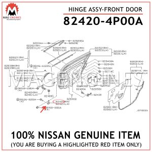 82420-4P00A NISSAN GENUINE HINGE ASSY-FRONT DOOR 824204P00A