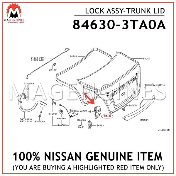 84630-3TA0A NISSAN GENUINE LOCK ASSY-TRUNK LID