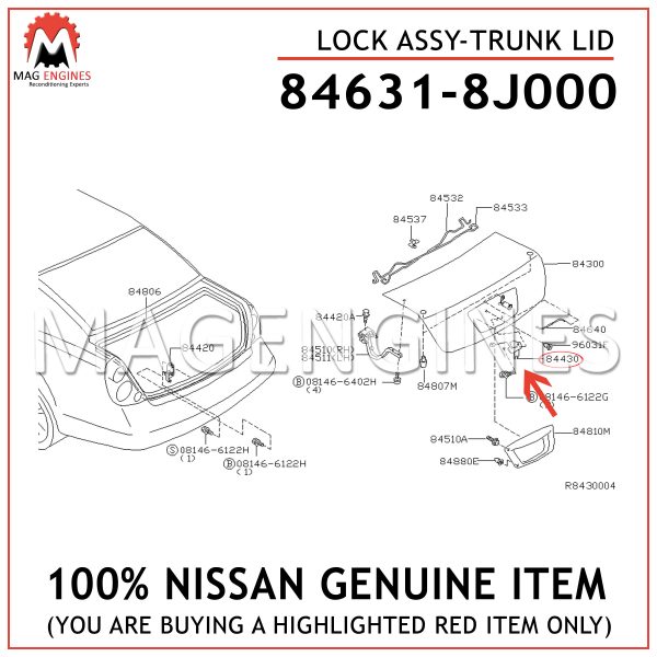84631-8J000 NISSAN GENUINE LOCK ASSY-TRUNK LID