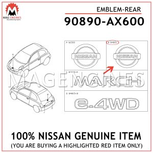 90890-AX600 NISSAN GENUINE EMBLEM-REAR