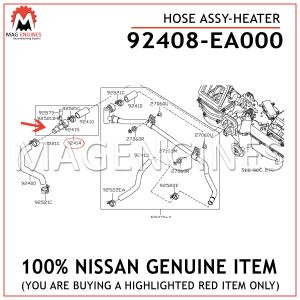 92408-EA000 NISSAN GENUINE HOSE ASSY-HEATER