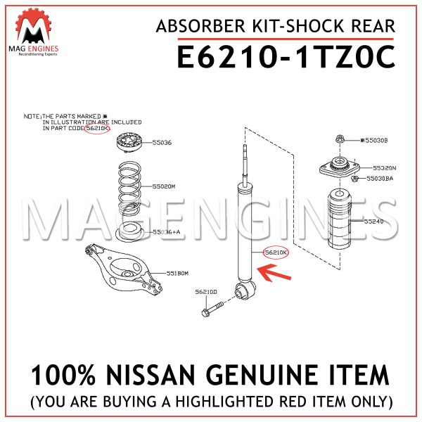 E6210-1TZ0C NISSAN GENUINE ABSORBER KIT-SHOCK REAR