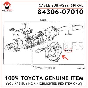 84306-07010 TOYOTA GENUINE CABLE SUB-ASSY, SPIRAL 8430607010