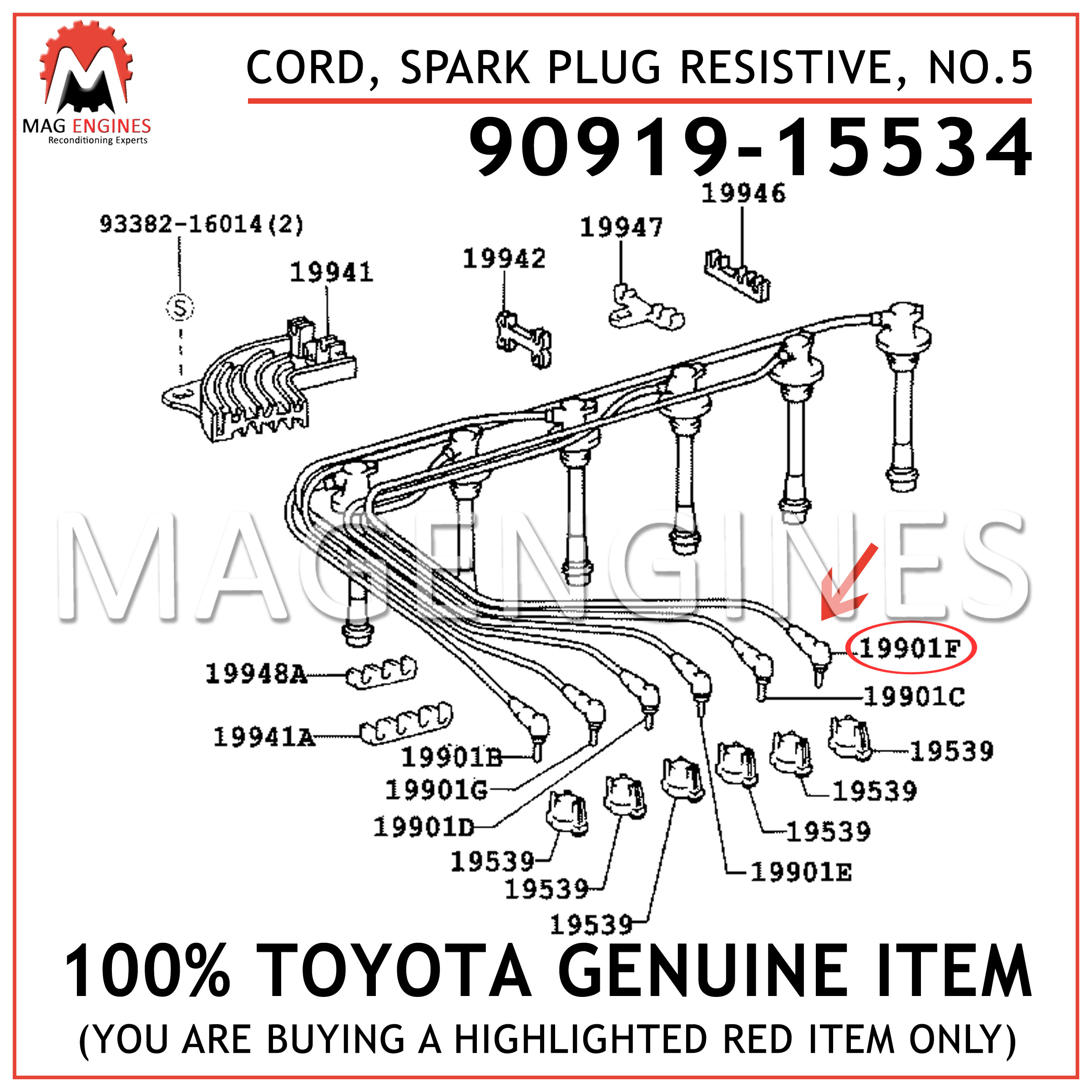 Toyota 90919-15253 Spark Plug Resistive Cord 