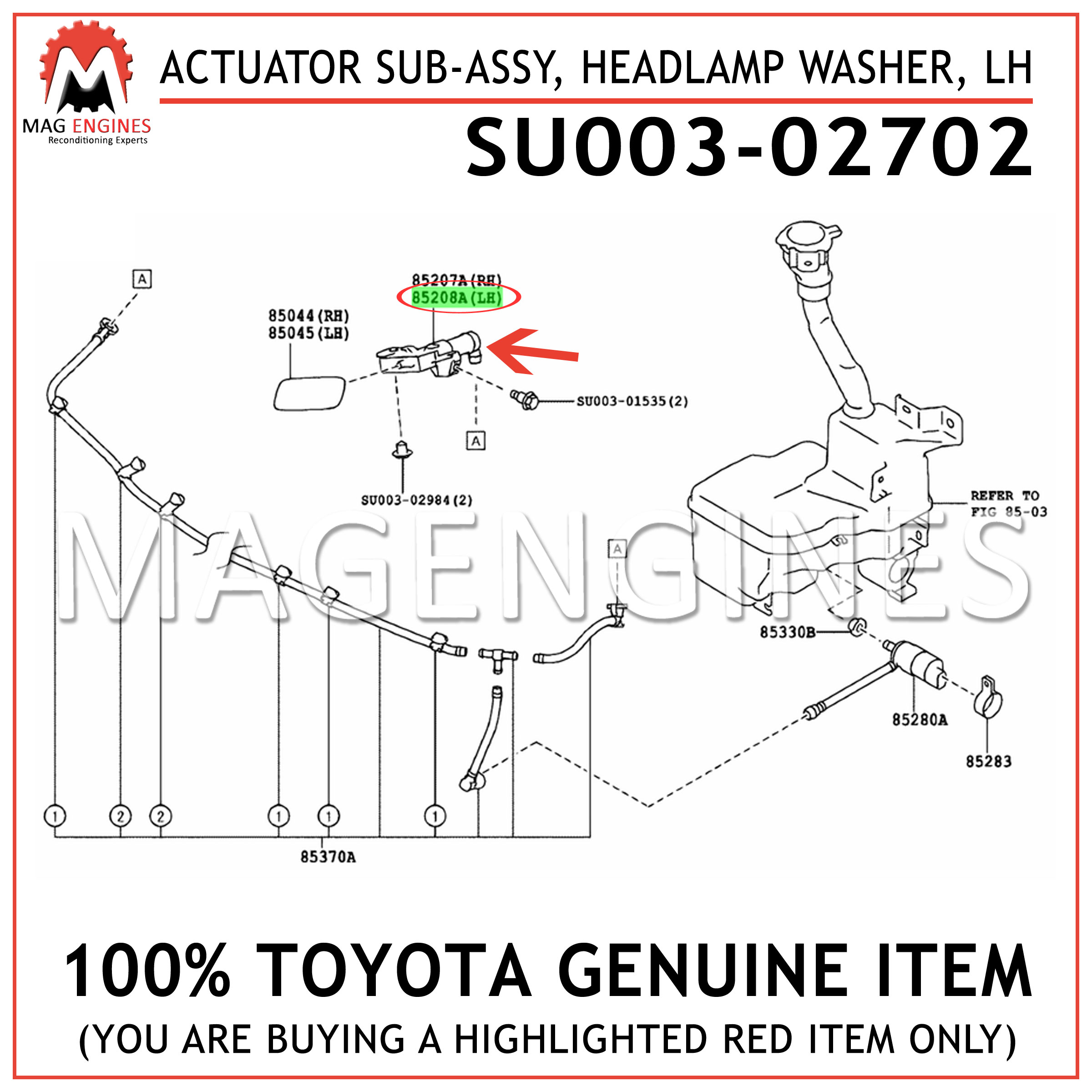 HEADLAMP WASHER SU00302702 Genuine Toyota ACTUATOR SUB-ASSY LH SU003-02702