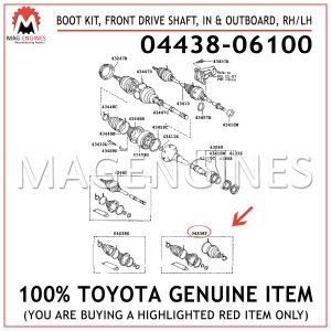 04438-06100 TOYOTA GENUINE BOOT KIT, FRONT DRIVE SHAFT, IN & OUTBOARD, RH/LH 0443806100