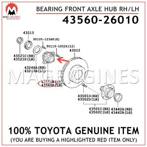43560-26010 TOYOTA GENUINE BEARING (FOR FRONT AXLE HUB), RH/LH 4356026010