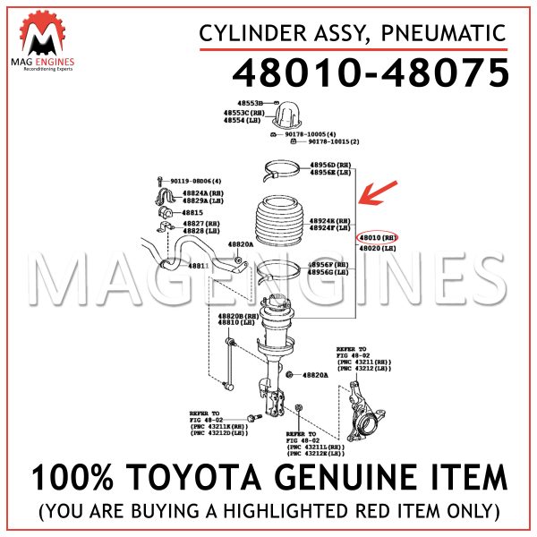 48010-48075 TOYOTA GENUINE CYLINDER ASSY, PNEUMATIC, FRONT RH W/SHOCK ABSORBER 4801048075