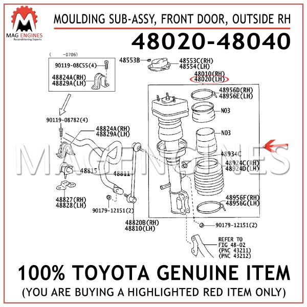 48020-48040 TOYOTA GENUINE MOULDING SUB-ASSY, FRONT DOOR, OUTSIDE RH 4802048040