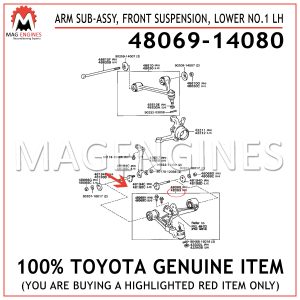 48069-14080 TOYOTA GENUINE ARM SUB-ASSY, FRONT SUSPENSION, LOWER NO.1 LH 4806914080