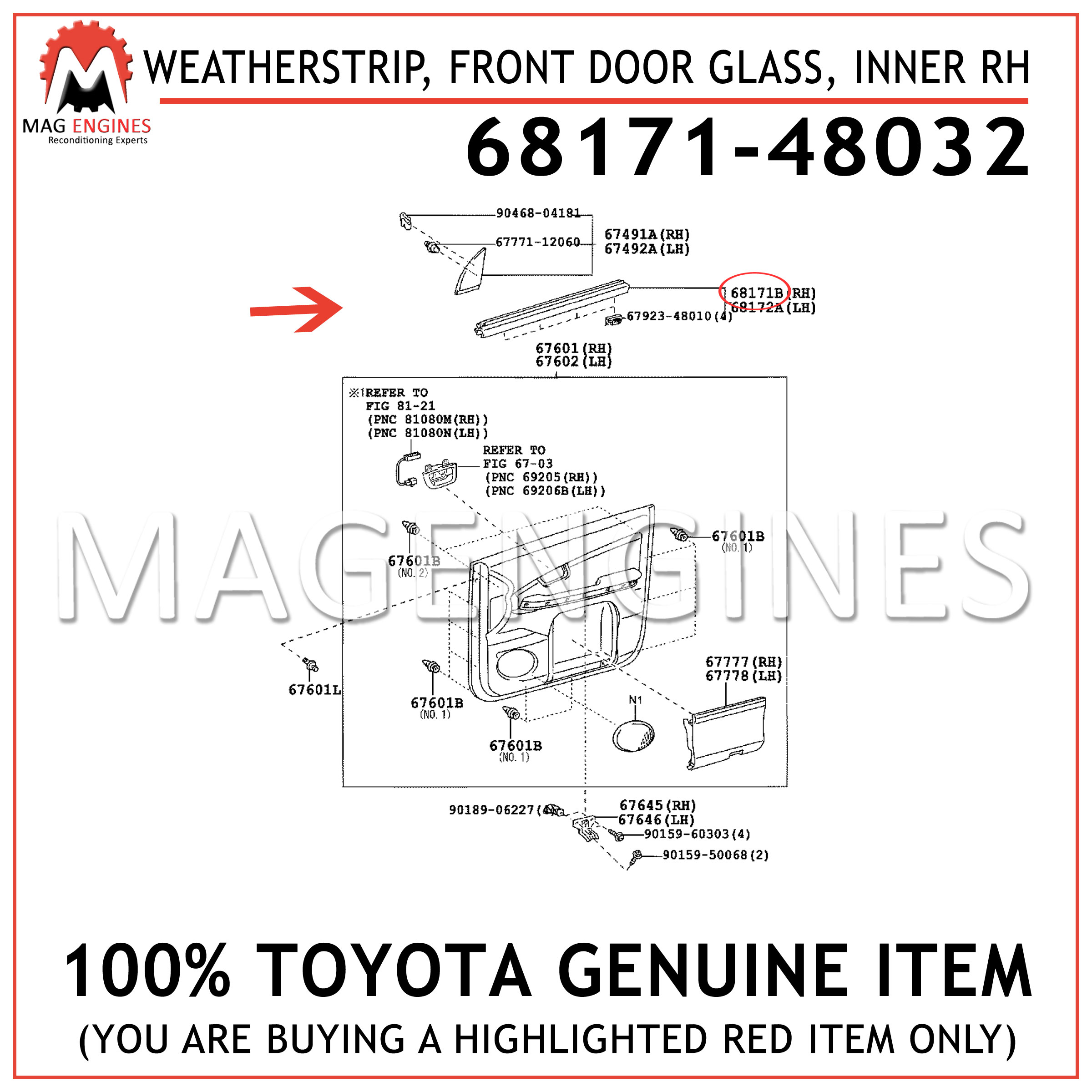 TOYOTA Genuine 68171-17010 Door Glass Weatherstrip Assembly 