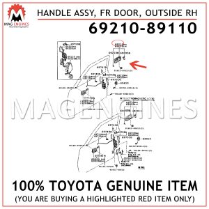 69210-89110 TOYOTA GENUINE HANDLE ASSY, FRONT DOOR, OUTSIDE RH 6921089110