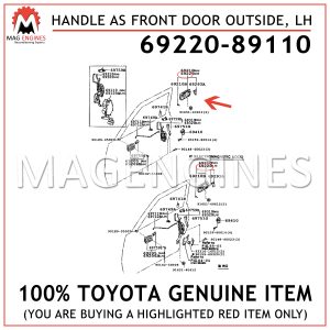 69220-89110 TOYOTA GENUINE HANDLE ASSY, FRONT DOOR OUTSIDE, LH 6922089110