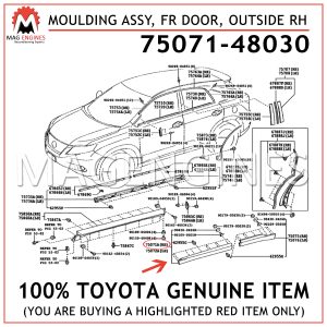 75071-48030 TOYOTA GENUINE MOULDING SUB-ASSY, FRONT DOOR, OUTSIDE RH 7507148030 