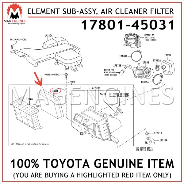  17801-45031 TOYOTA GENUINE ELEMENT SUB-ASSY, AIR CLEANER FILTER 1780145031