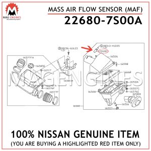 22680-7S00A NISSAN GENUINE MASS AIR FLOW SENSOR (MAF) 226807S00A