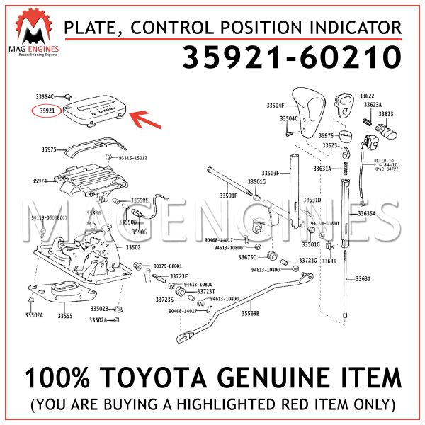 35921-60210 TOYOTA GENUINE PLATE, CONTROL POSITION INDICATOR 3592160210