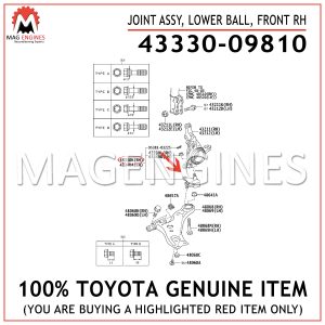 43330-09810 TOYOTA GENUINE JOINT ASSY, LOWER BALL, FRONT RH 4333009810