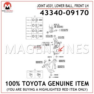 43340-09170 TOYOTA GENUINE JOINT ASSY, LOWER BALL, FRONT LH 4334009170